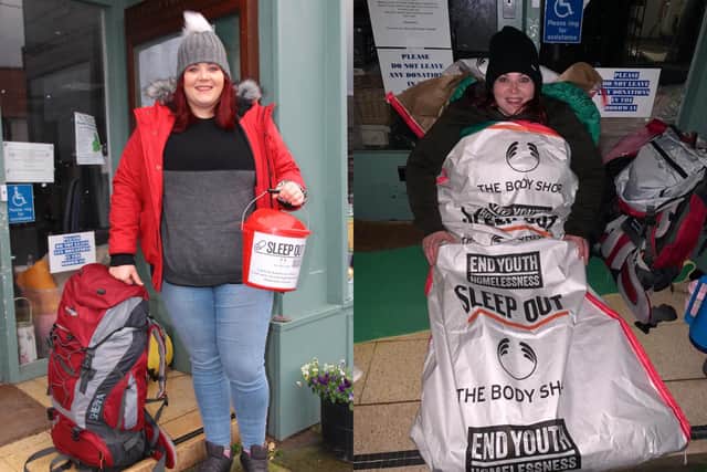Shauna Bell slept out overnight in Belford to raise awareness and funds for a homelessness charity.