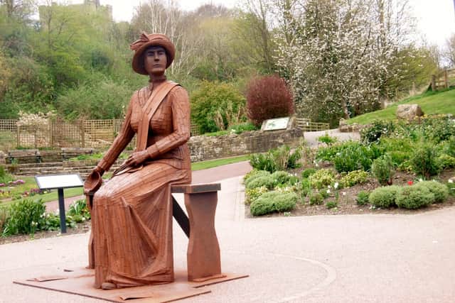 The Emily Davison statue in Carlisle Park, Morpeth.