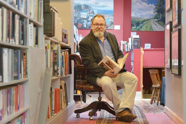 Dr Simon Heald pictured at the Slightly Foxed book shop on Bridge Street, Berwick, in 2017. Picture by Jane Coltman.