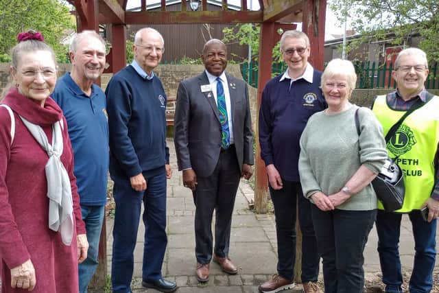 From left, Mala Janes, Morpeth Lions Geoff Bushell and Chris Offord, Douglas Alexander, Morpeth Lion Peter Crook, Joy Offord and Morpeth Lion Richard Short.