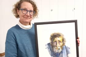 2022 Open Exhibition Winner - Joanna Payne with her artwork entitled The Old Poet.