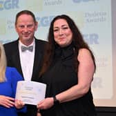 Kelly Rooks and Karen Diamond from Northumbria Police receive the Supportive Employer Award from sponsor Chris Gough, owner of CGR Business Solutions. Picture by Bob Greaves Photography.