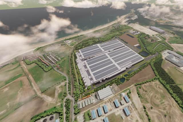 A CGI of Britishvolt's gigaplant in Cambois, which will now not start production until the middle of 2025.