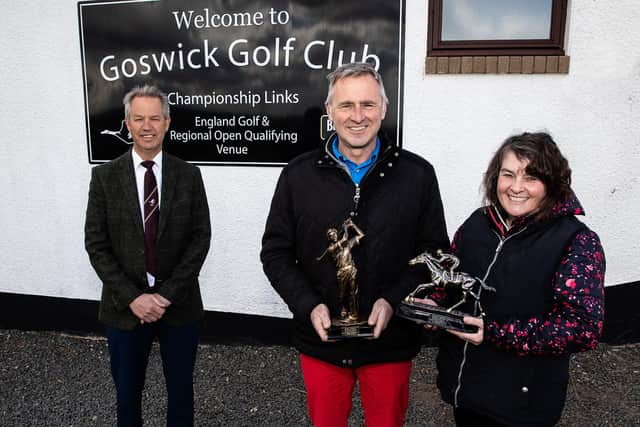 Goswick pro Paul Terras and his wife, Shona, with club captain Paul Holmes.