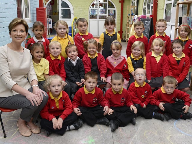 Judith Williams and her new intake at Shilbottle First School.