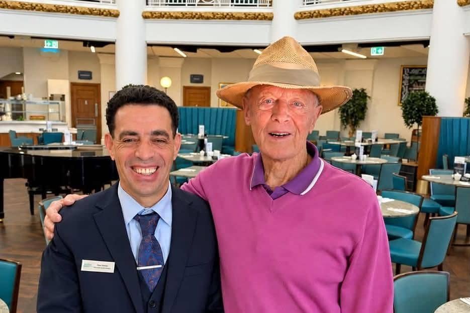 Sir Geoffrey Boycott with Trenchers Whitley Bay general manager Mo Kamal. Picture: Goffy Media