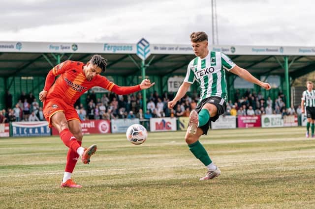Action from Blyth Spartans’ 2-0 home win over Gloucester City at Croft Park. Picture by Stephen Beecroft Photography.