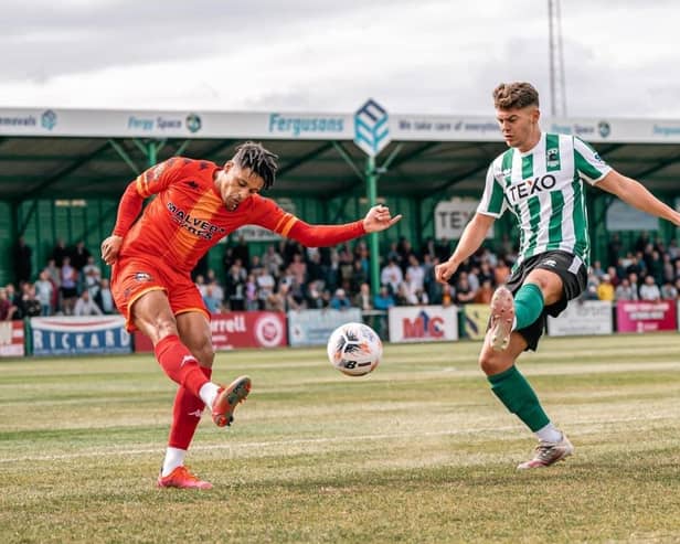 Action from Blyth Spartans’ 2-0 home win over Gloucester City at Croft Park. Picture by Stephen Beecroft Photography.