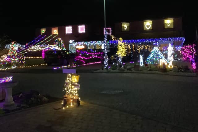 Christmas lights for the 2021 Roddam Court campaign in aid of Berwick’s Cancer Cars.