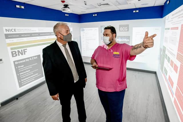 Wansbeck MP Ian Lavery is given a tour of the new interactive suite at the clinical teaching hub 'DASH' (Dinwoodie Assessment and Simulation Hub) at Wansbeck General Hospital.