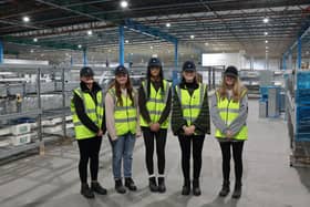 New engineering apprentices, from left, Sophie Orrick, Molly Giles, Emily Anderson, Katie Priest and Jasmine Henson. (Photo by Merit)