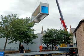 A crane lifts units into place at Berwick Maternity Unit. Picture: Kevin Graham