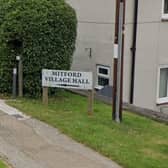 Signage for the village hall in Mitford. Picture by Google.