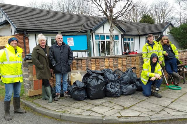Litter pickers after collecting rubbish in North Seaton Colliery. (Photo by Ashington Town Council)