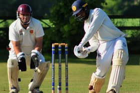 Dushan Hemantha hit a wonderful century for Alnmouth as the beat Consett on Saturday. He is pictured here during and after his innings