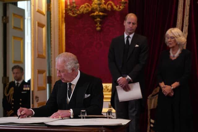 KIng Charles III at the proclamation ceremony in St James's Palace, London.