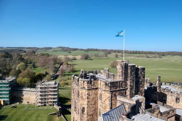 The NHS flag flying over Alnwick Castle.