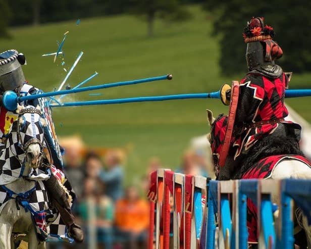 A jousting tournament is being held at Bamburgh Castle.