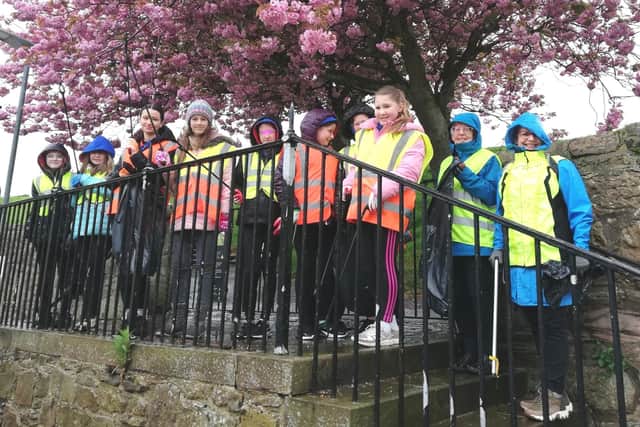 The 4th Berwick Guides group pictured during the litter pick.