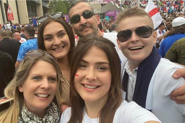 Connor Todd (right) with his mum Clair, dad Michael and sisters Aimee and Josie at the European Championships at Wembley in the summer.