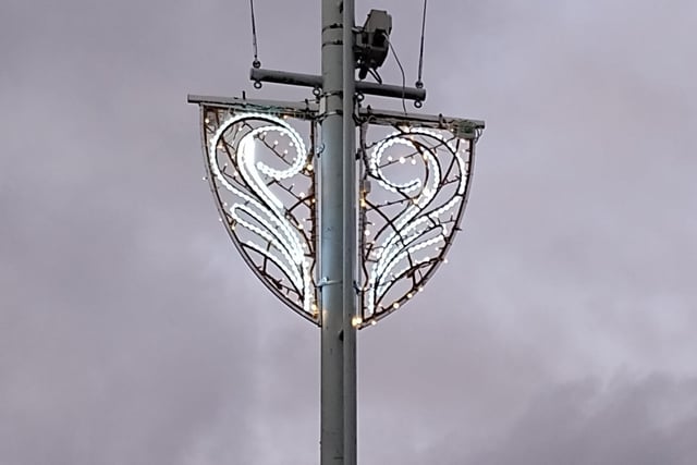 A close up of one of the displays of lights on the Royal Tweed Bridge.
