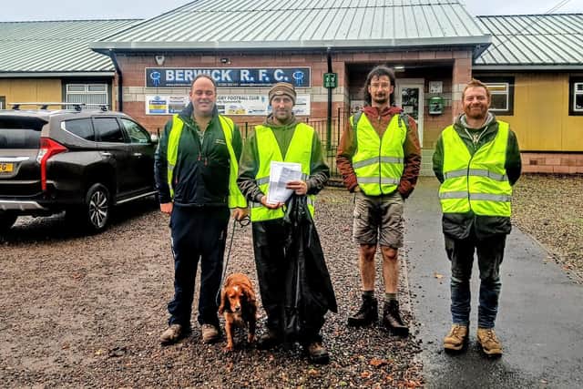 Cllr Guy Renner-Thompson, campaigner Kezz Stone, farmer Ben Leyland and Internet star Scotty Farino at Berwick, the start of the epic hike.