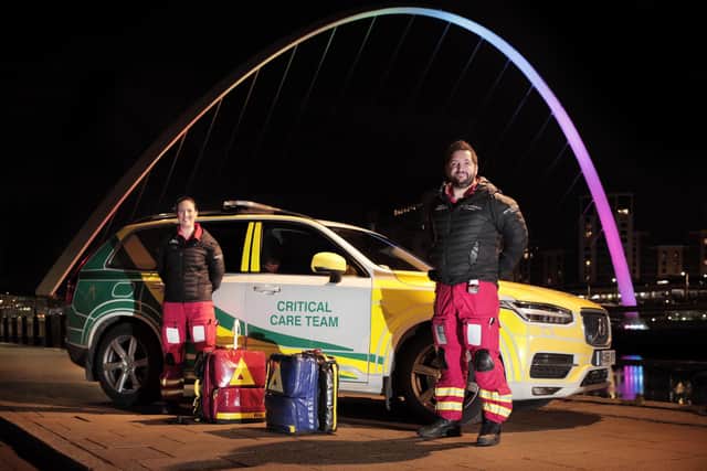 Dr Kate Allen and paramedic Gordon Ingram with the Great North Air Ambulance Critical Care Team vehicle.