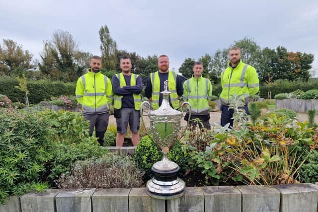 Cramlington Town Council's operations team with the Percy Boydell Award trophy after winning big at Northumbria in Bloom to qualify for the national event. (Photo by Jane Coltman)