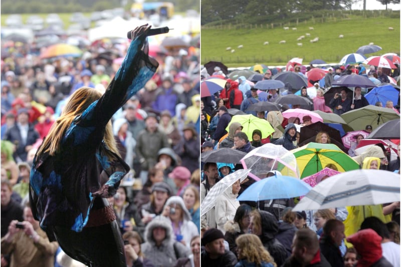 Toyah had a brolly good time, with the crowd sheltering as best they could from the rain under a sea of umbrellas.