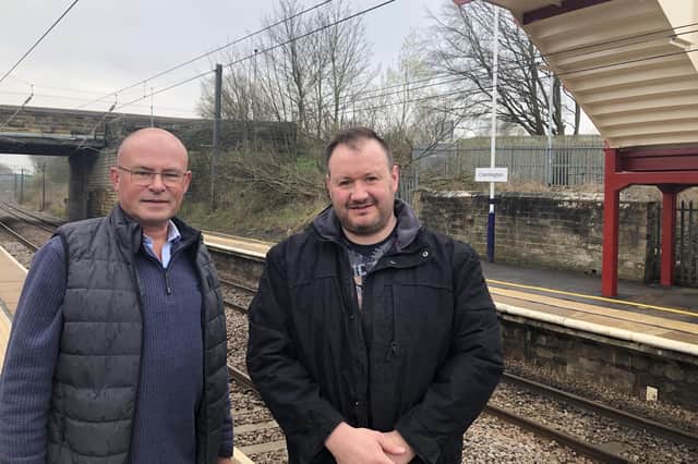 Blyth Valley MP Ian Levy and Northumberland County Councillor Barry Flux at Cramlington Station.