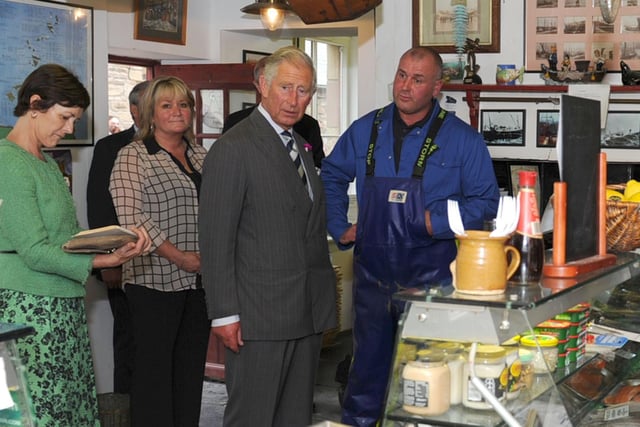 HRH Prince Charles visits the Swallowfish Smokery in Seahouses.