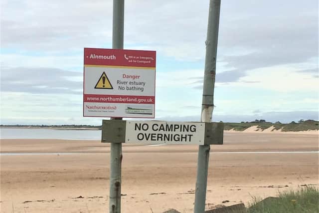 No camping sign at Alnmouth beach.