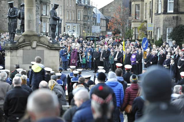 A previous year's Remembrance service at Alnwick War Memorial.