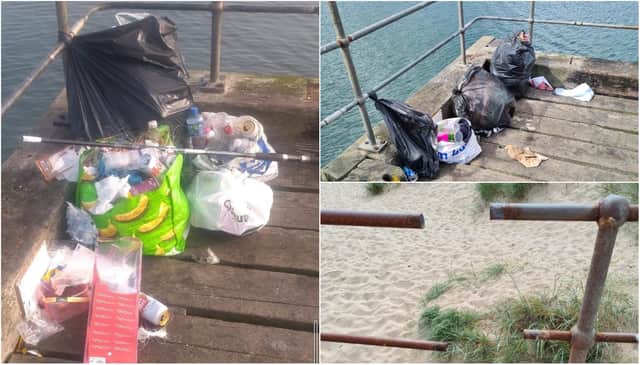 Some of the litter and criminal damage on the Port of Blyth's West Pier.