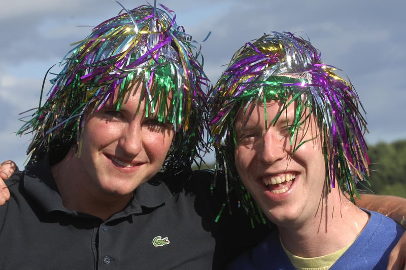 Dan Wood and Toby Watson in fancy wigs for the Jools Holland  2010 concert in the pastures of Alnwick Castle.