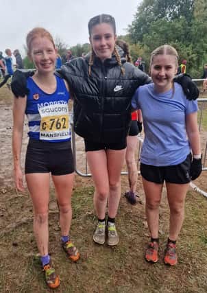 Morpeth Harriers' Under-15 Girls team of Emma Tomlinson, Megan Potrac and Molly Roche came a creditable 64th at the National Relays. Picture: Peter Scaife