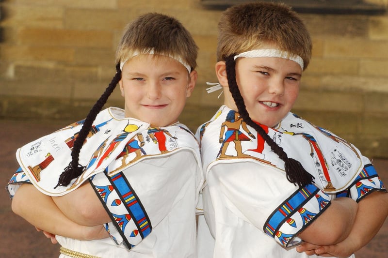 Twins Michael and Jake Dodds enjoy Eqyptian Day at Duke's Middle School, Alnwick, in October 2003.