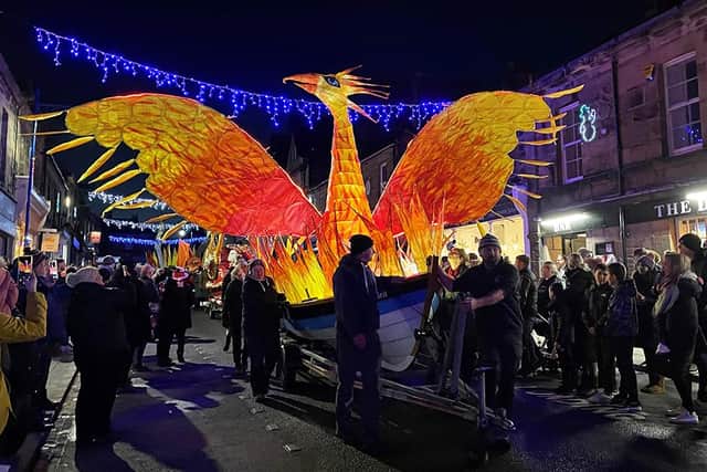At the Amble Christmas light parade in 2022 Amble Coastal Rowing Club made an impressive phoenix float.