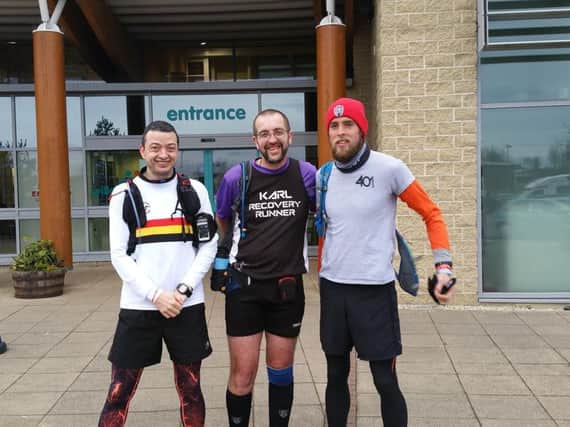 Ben Smith, right, outside Alnwick's Willowburn Sports and Leisure Centre, pictured with Gary Cowell, left, and  Karl Baxter.