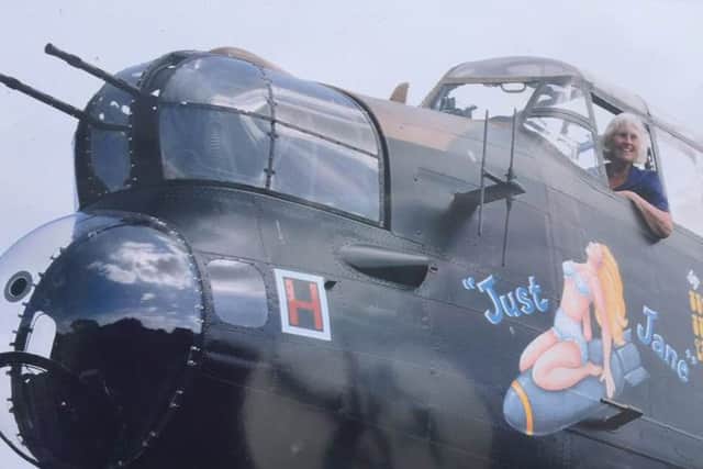 Alexa Nisbet in the cockpit of the Lancaster bomber.