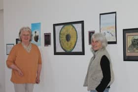 Lady Joicey and Kate Stephenson with an exhibition by local school pupils at the Watchtower Gallery.