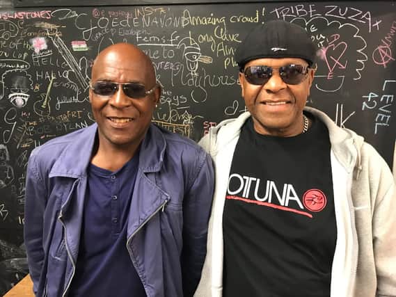 Chris Amoo and Dave Smith, who are The Real Thing, backstage at Alnwick Playhouse.