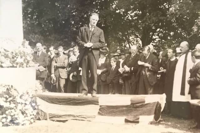 Sir Edward Grey opening war memorial in Embleton in 1921