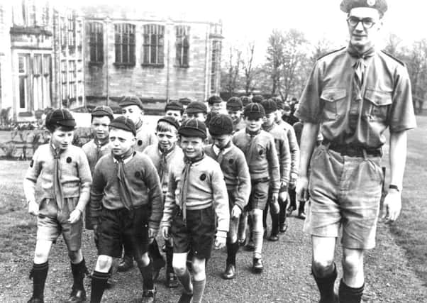 Warkworth Cubs at Alnwick Duke School. Front centre Ian Boyd, second row centre Denis Boyd, picture taken about 1961.