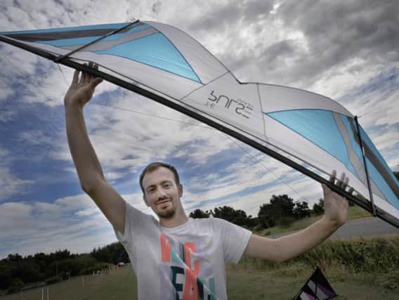 Josh Mitcheson taking part in the STACK (Sport Team and Competitive Kiting) UK kite flying championships at Druridge Bay Country Park. Picture by Jane Coltman.