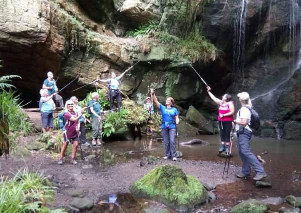 The hot weather meant Roughtin Linn wasn't running with its usual force when Chris Hill and the Strolls and Poles Nordic walking group visited on Saturday.