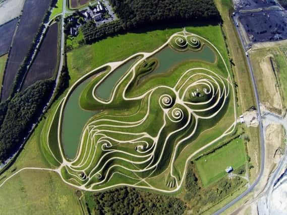An aerial view of the Northumberlandia landform sculpture.