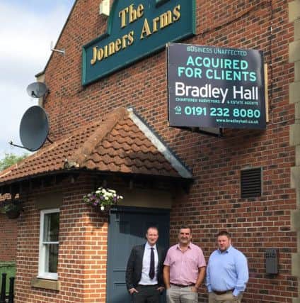From left, Tom Wills, Dave Pollard and Neil Hart outside The Joiners Arms in Morpeth.