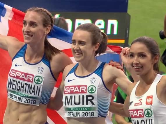 Medal winners Laura Weightman, Laura Muir and Sofia Ennaoui. Picture taken from BBC