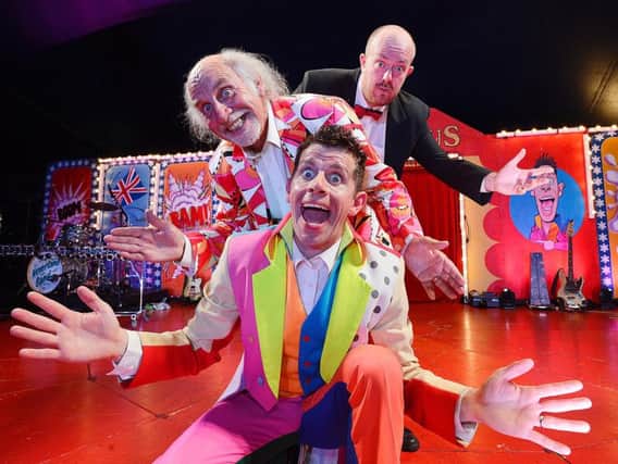 Danny Adams, Clive Webb and Mick Potts having fun in the big top. Picture by Jane Coltman.
